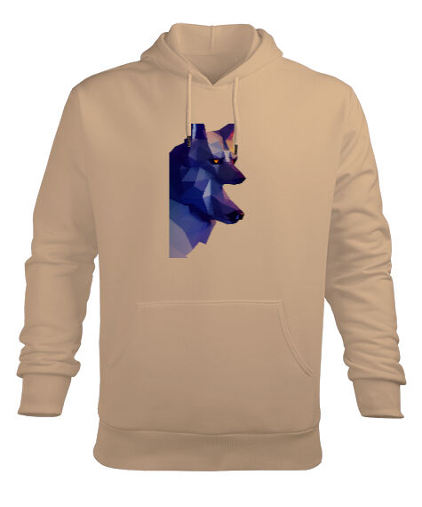 Tisho - Mavi sinirli sert bakışlı bozkurt Camel Erkek Kapüşonlu Hoodie Sweatshirt