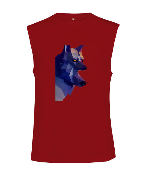 Tisho - Mavi sinirli sert bakışlı bozkurt fitness motivasyon Kırmızı Kesik Kol Unisex Tişört