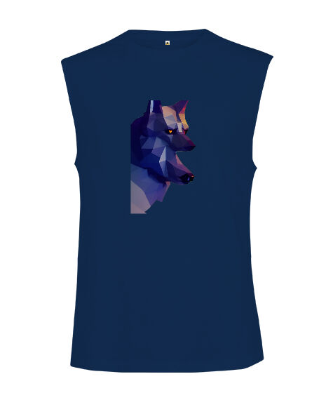 Tisho - Mavi sinirli sert bakışlı bozkurt fitness motivasyon Lacivert Kesik Kol Unisex Tişört