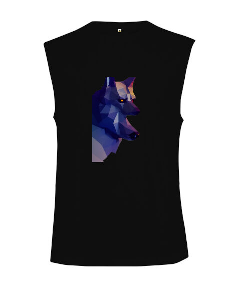 Tisho - Mavi sinirli sert bakışlı bozkurt fitness motivasyon Siyah Kesik Kol Unisex Tişört
