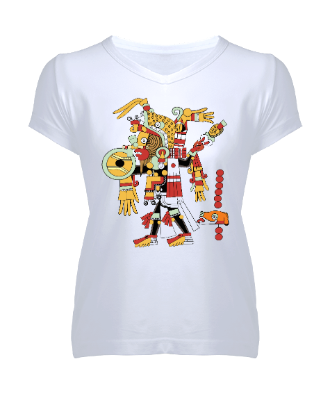 Tisho - Maya İnsan Figürü Kadın V Yaka Tişört