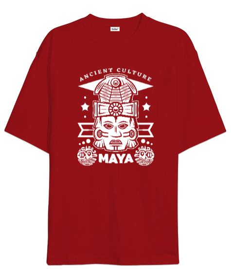 Tisho - Mayalar - Antik Kültür Kırmızı Oversize Unisex Tişört