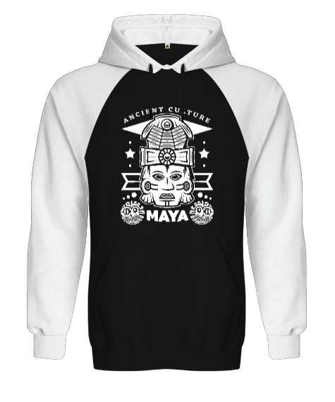Tisho - Mayalar - Antik Kültür Siyah/Beyaz Orjinal Reglan Hoodie Unisex Sweatshirt