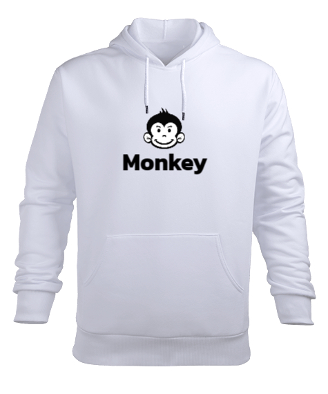 Maymun Baskılı Beyaz Erkek Kapüşonlu Hoodie Sweatshirt
