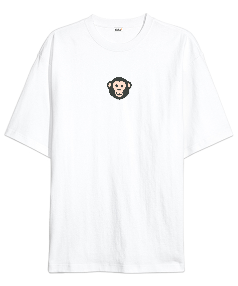 Tisho - Maymun Baskılı Beyaz Oversize Unisex Tişört