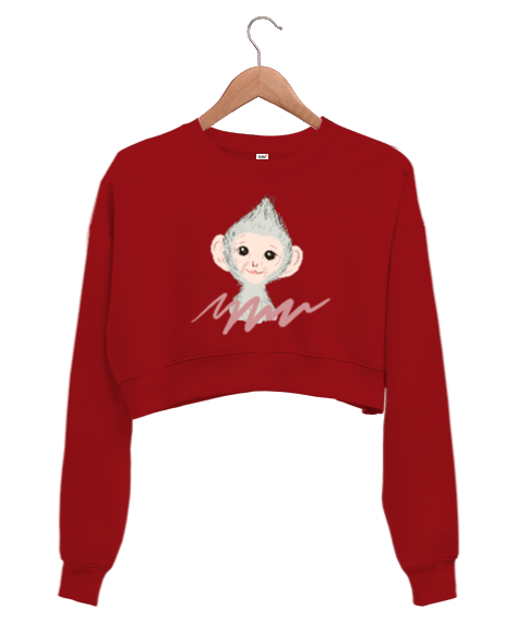 Tisho - Maymun figürlü Kadın Crop Sweatshirt