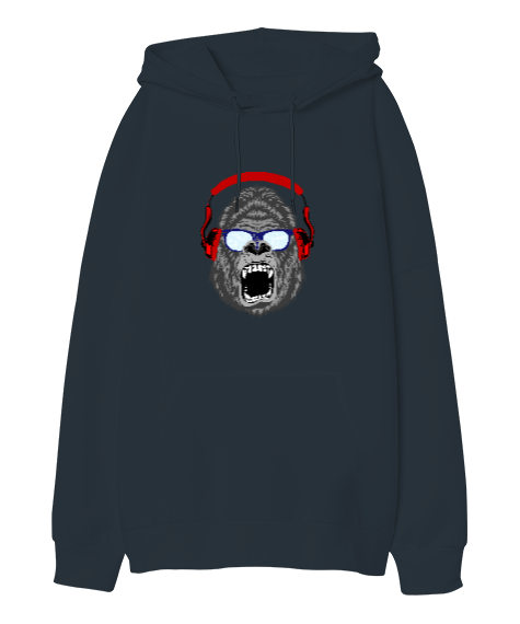 Tisho - Maymun illüstrasyon Oversize Unisex Kapüşonlu Sweatshirt