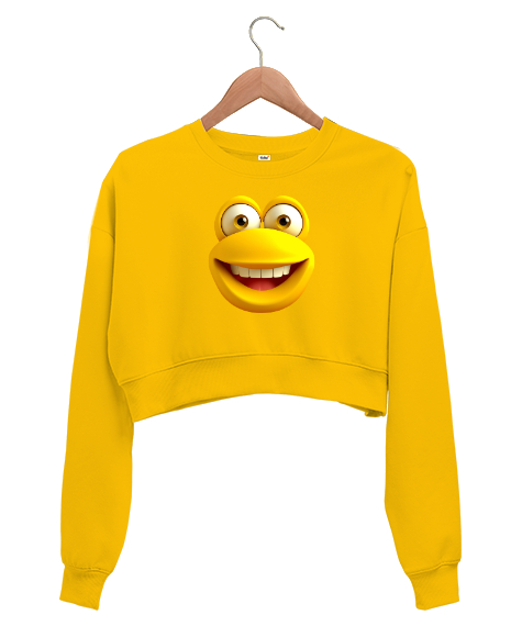Tisho - Maymun Surat - Monkey Sarı Kadın Crop Sweatshirt
