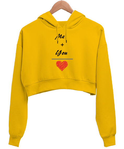 Tisho - Me and You Sen ve Ben Sarı Kadın Crop Hoodie Kapüşonlu Sweatshirt