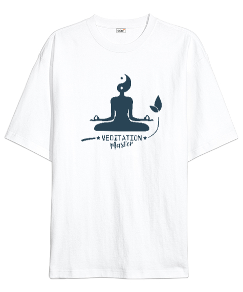 Tisho - Meditation Master - Meditasyon Ustası - Yoga çakra om Beyaz Oversize Unisex Tişört