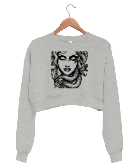 Tisho - Medusa Baskılı Kadın Crop Sweatshirt