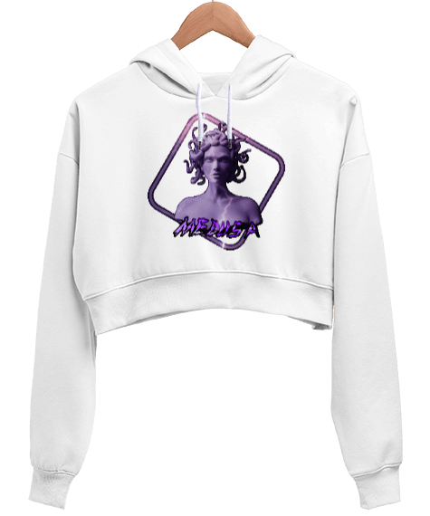Tisho - Medusa Temalı Kadın Crop Hoodie Kapüşonlu Sweatshirt