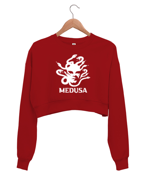 Tisho - Medusa - Yılan Başlı Mitoloji Kırmızı Kadın Crop Sweatshirt