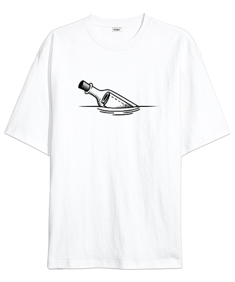 Tisho - Meesage Bottle - Mesaj Şişesi Beyaz Oversize Unisex Tişört