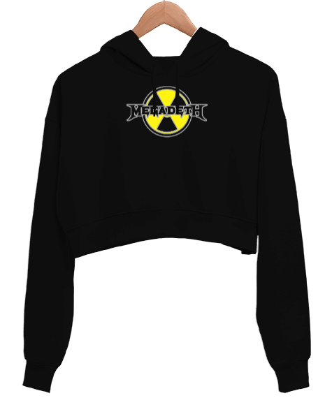 Tisho - Megadeth Radioactive Metal Siyah Kadın Crop Hoodie Kapüşonlu Sweatshirt