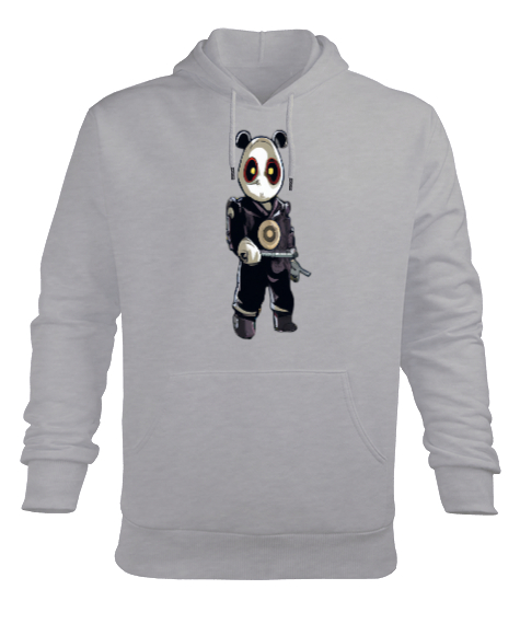 Tisho - Mekanik Panda Gri Erkek Kapüşonlu Hoodie Sweatshirt