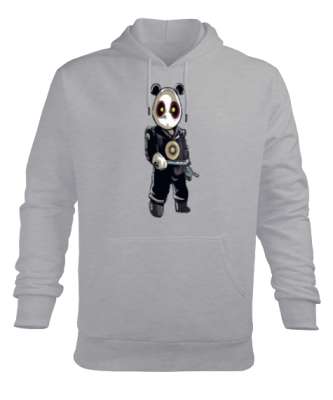 Mekanik Panda Gri Erkek Kapüşonlu Hoodie Sweatshirt - Tisho