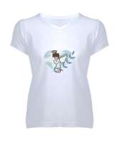 melek çocuk Beyaz Kadın V Yaka Tişört - Tisho