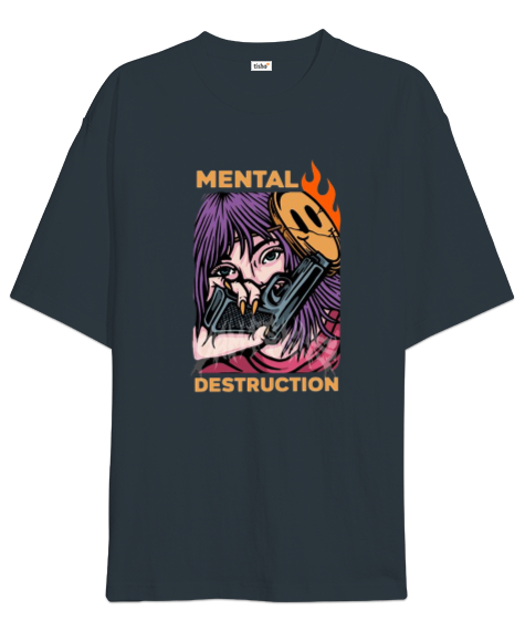 Tisho - Mental Destruction Tasarım Baskılı Füme Oversize Unisex Tişört