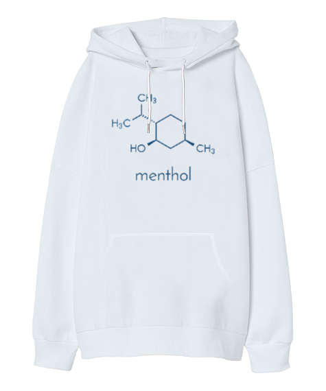 Tisho - Mentol Molekül - Molecule Beyaz Oversize Unisex Kapüşonlu Sweatshirt