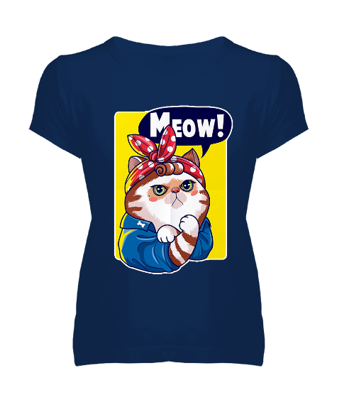 Tisho - Meow Cat Power Kadın V Yaka Tişört