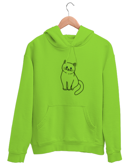 Tisho - Meow Fıstık Yeşili Unisex Kapşonlu Sweatshirt
