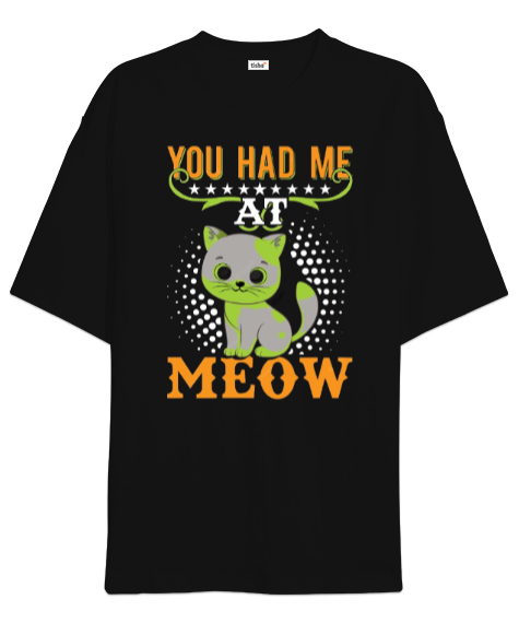 Tisho - Meow Siyah Oversize Unisex Tişört
