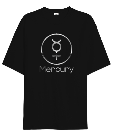 Tisho - Mercury - Merkür Sembol Siyah Oversize Unisex Tişört