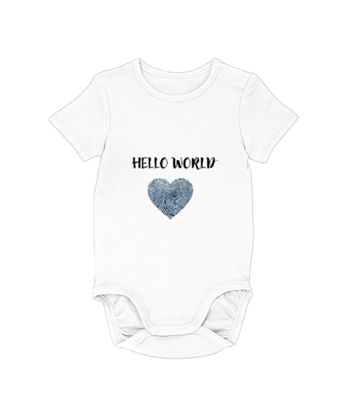 Tisho - Merhaba Dünya Yazılı Kalpli Beyaz Bebek Zıbını