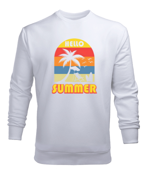 Tisho - merhaba summer plaj tasarım Beyaz Erkek Sweatshirt