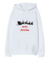 Merry Christmas Beyaz Oversize Unisex Kapüşonlu Sweatshirt - Thumbnail