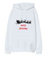 Merry Christmas Beyaz Oversize Unisex Kapüşonlu Sweatshirt - Tisho