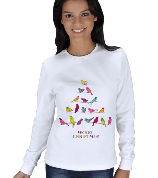 Tisho - MERRY_CHRISTMAS_KUŞLAR KADIN SWEATSHIRT