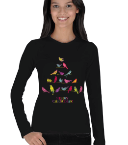 MERRY_CHRISTMAS_KUŞLAR Kadın Uzun Kol - Tisho