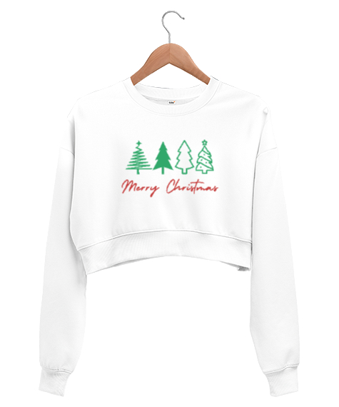 Tisho - MERRY CHRISTMAS- MUTLU YILLAR Beyaz Kadın Crop Sweatshirt