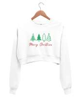  MERRY CHRISTMAS- MUTLU YILLAR Beyaz Kadın Crop Sweatshirt - Tisho
