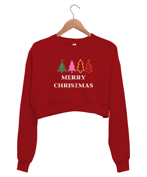 Tisho - MERRY CHRISTMAS- MUTLU YILLAR Kırmızı Kadın Crop Sweatshirt