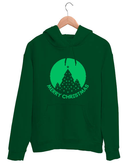 Tisho - Merry Christmas- Mutlu Yıllar Yazılı Çimen Yeşili Unisex Kapşonlu Sweatshirt