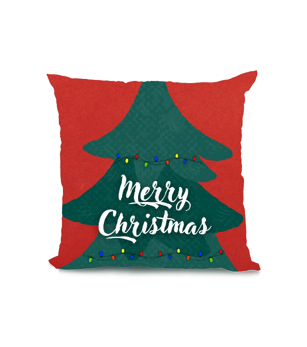 Tisho - Merry Christmas Noel Ağacı Yılbaşı Kırmızı Kare Yastık