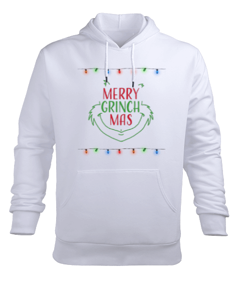 Tisho - MERRY GRINCH MAS Beyaz Erkek Kapüşonlu Hoodie Sweatshirt