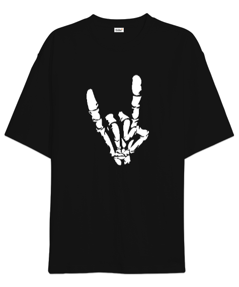 Tisho - Metal Music Finger Siyah Oversize Unisex Tişört