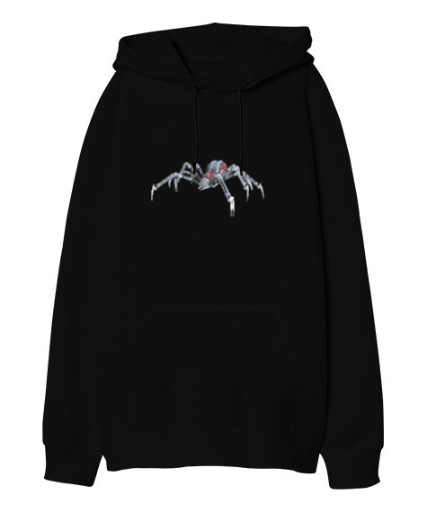 Tisho - Metal Örümcek - Metal Spider Siyah Oversize Unisex Kapüşonlu Sweatshirt