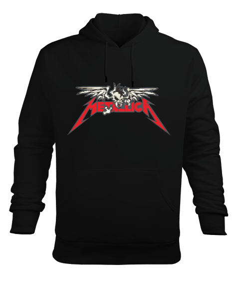 Tisho - Metallica Heavy Metal Skull Wings Siyah Erkek Kapüşonlu Hoodie Sweatshirt