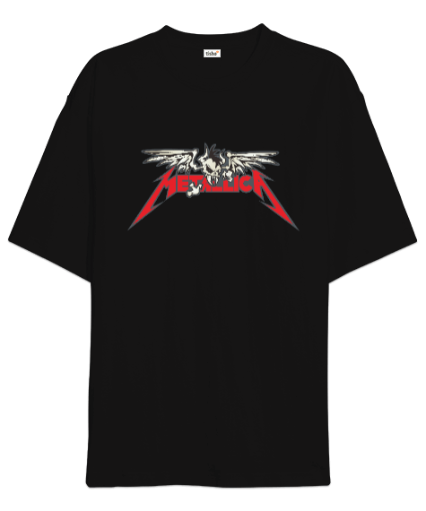 Tisho - Metallica Heavy Metal Skull Wings Siyah Oversize Unisex Tişört
