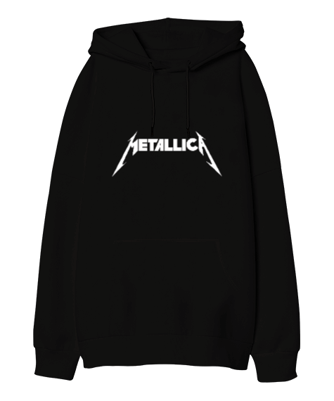 Tisho - Metallica Heavy Metal Tasarım Baskılı Siyah Oversize Unisex Kapüşonlu Sweatshirt