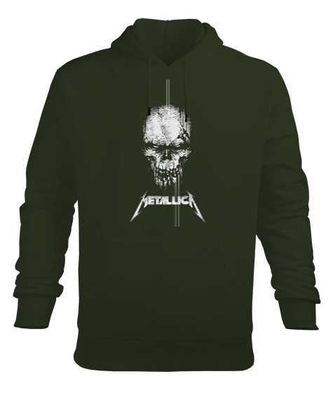 Tisho - Metallica Rock Tasarım Baskılı Haki Yeşili Erkek Kapüşonlu Hoodie Sweatshirt