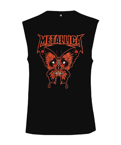 Tisho - Metallica Rock Tasarım Baskılı Siyah Kesik Kol Unisex Tişört