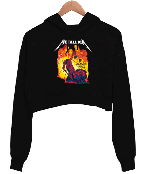 Tisho - Metallica Tasarım Baskılı Kadın Crop Hoodie Kapüşonlu Sweatshirt
