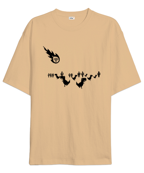Tisho - Meteor ve Kaçışan Dinozorlar - Göktaşı Camel Oversize Unisex Tişört