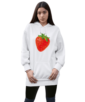 meyve Kadın Uzun Hoodie Kapüşonlu Sweatshirt - Thumbnail